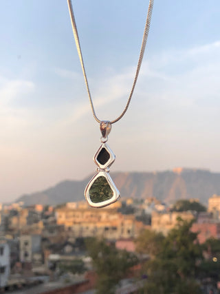 Moldavite Pendant, Black Tourmaline Pendant, Gemstone Pendant, Sterling Silver Pendant, Handmade Pendant, Natural Moldavite