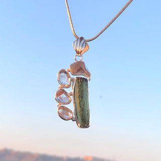 Moldavite Pendant, Czech Moldavite, Herkimer Diamond, Opal Pendant, Sterling Silver Pendant, Handmade Pendant, Natural Moldavite