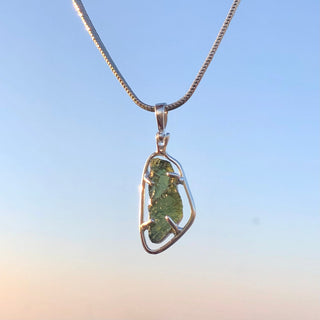 Genuine Moldavite Rough Pendant 100% Natural With Certified Gemstone From Czech Republic 925 Sterling Silver Handmade Designer Jewelry