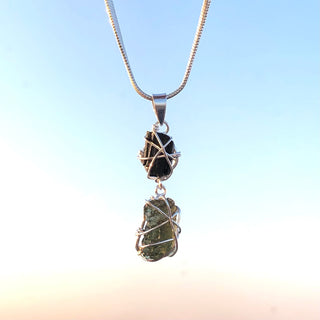Moldavite Pendant, Black Tourmaline Pendant, Gemstone Pendant, Sterling Silver Pendant, Handmade Pendant, Natural Moldavite