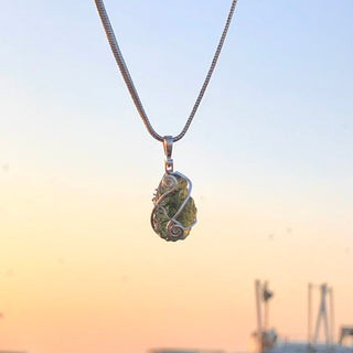 Genuine Moldavite Rough Pendant 100% Natural With Certified Gemstone From Czech Republic 925 Sterling Silver Handmade Designer Jewelry
