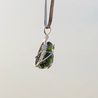 Genuine Moldavite Rough Pendant 100% Natural With Certified Gemstone From Czech Republic 925 Sterling Silver Handmade Designer Jewelry