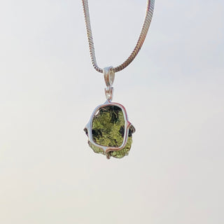 Genuine Moldavite Rough Pendant 100% Natural With Certified Gemstone From Czech Republic 925 Sterling Silver Handmade Designer Jewelry