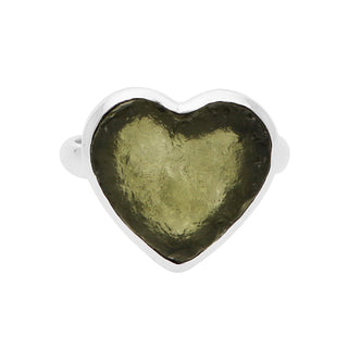 Authentic Czech Republic Moldavite Rough Heart Shaped Gemstone 925 Solid Sterling Silver Handmade Ring Jewelry