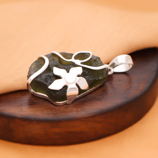 Genuine Moldavite Rough Pendant 100% Natural With Certified Gemstone From Czech Republic 925 Sterling Silver Handmade Designer Jewelry