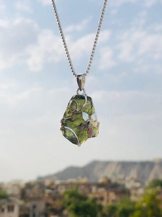 Genuine Moldavite Rough Pendant 100% Natural With Certified Gemstone From Czech Republic 925 Sterling Silver Handmade Designer Jewelry