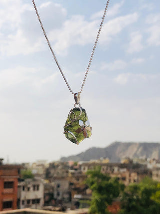 Genuine Moldavite Rough Pendant 100% Natural With Certified Gemstone From Czech Republic 925 Sterling Silver Handmade Designer Jewelry