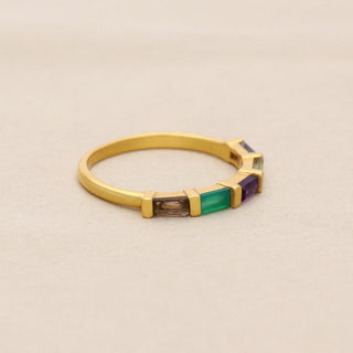 NATURAL MULTI STONE RING, BAGUETTE SHAPE GEMSTONE, 925 SILVER 18KT GOLD PLATED