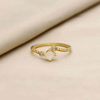 925 STEALING SILVER RING, DECORATED WITH MOONSTONE AND SWISS TOPAZ GEMSTONE, PLATED WITH 2 MICRON 18KT GOLD