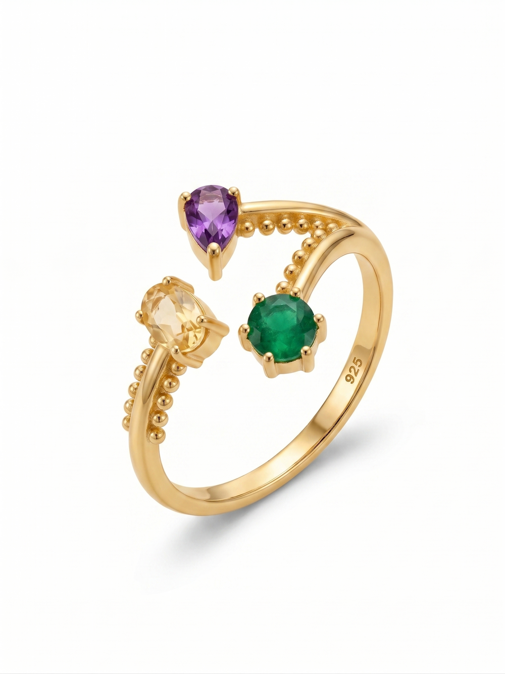 BEAUTIFUL MULTI GEMSTONE RING, 925 SILVER RING PLATED WITH 2 MICRON 18KT GOLD