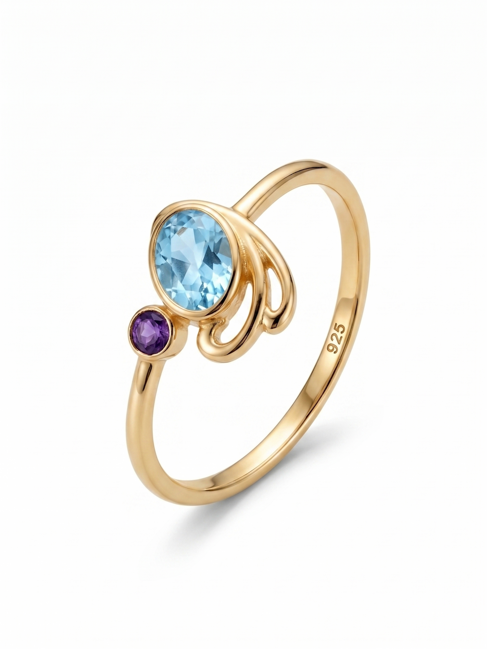 BEAUTIFUL LONDON BLUE TOPAZ OR IOLITE GEMSTONE RING, 925 STEALING SILVER RING PLATED WITH 2 MICRON 18KT GOLD