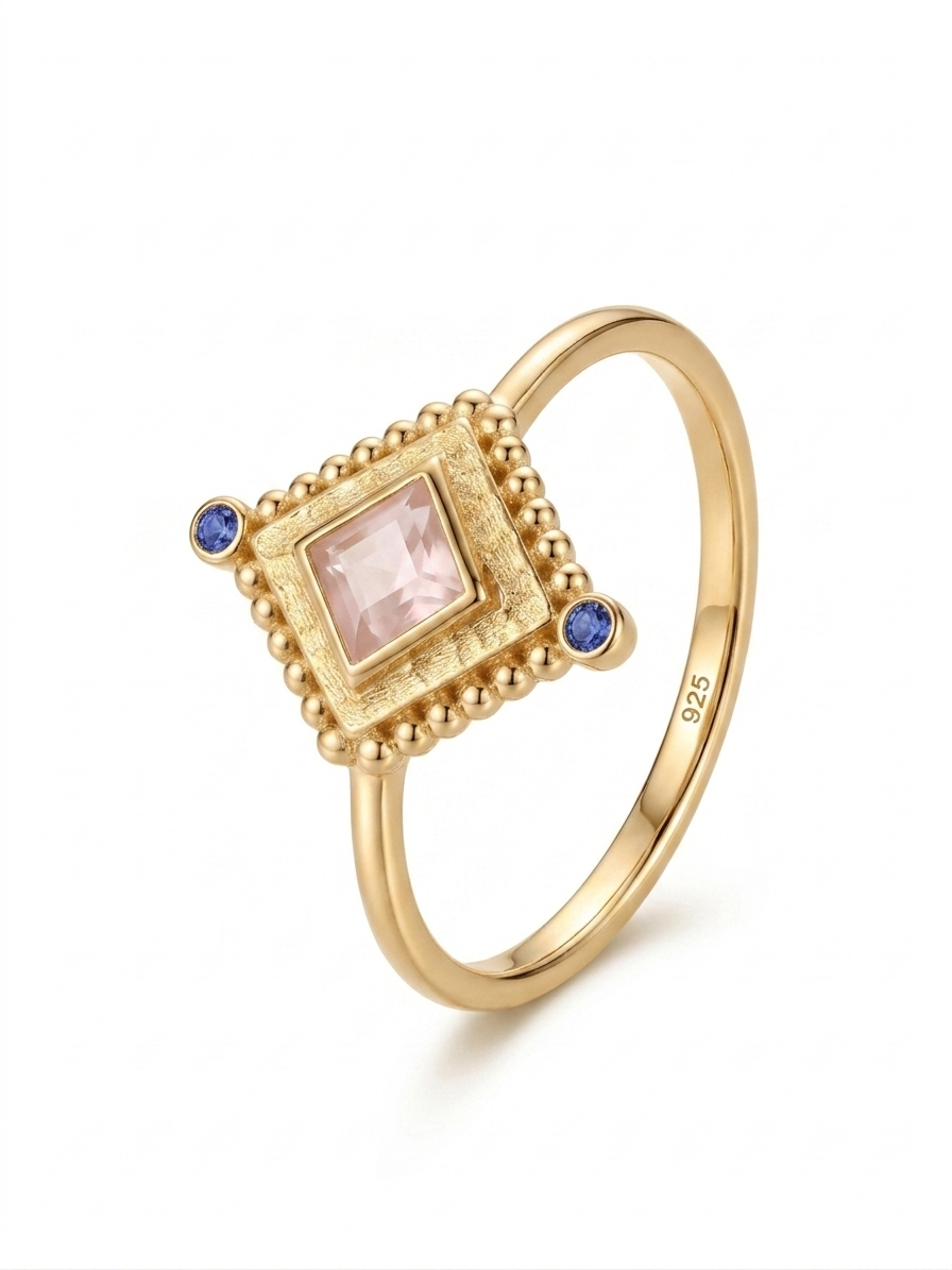 BEAUTIFUL GEMSTONE RING, 925 STEALING SILVER RING PLATED WITH 2 MICRON 18KT GOLD