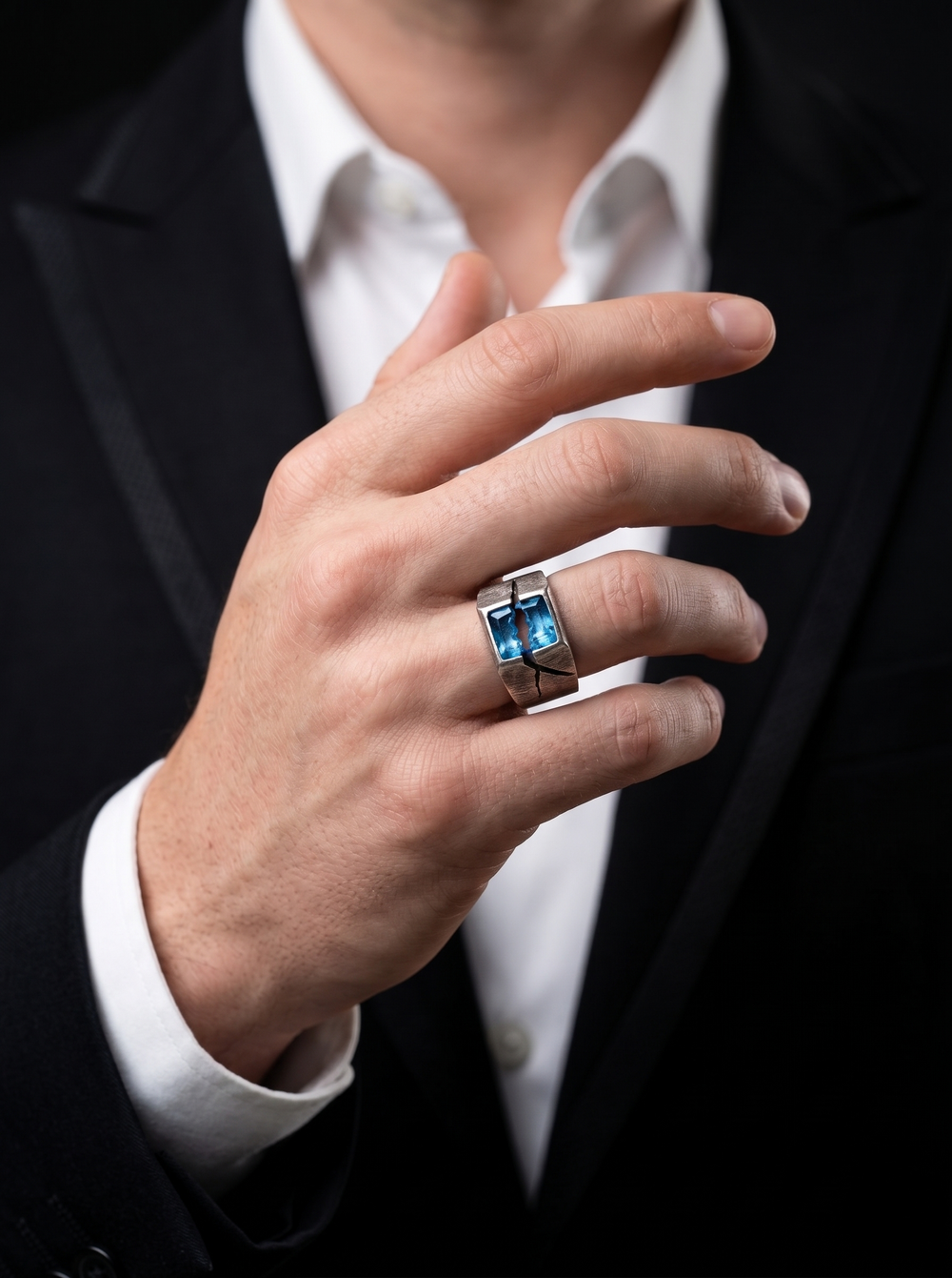 London Blue Topaz Men's Ring By Harshita Jewellery