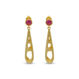 RUBY GEMSTONE MINIMALIST DANGLE DROP EARRING, 925 STEALING SILVER PUSH BACK By Harshita Jewellery