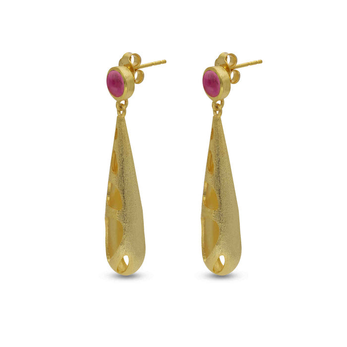 RUBY GEMSTONE MINIMALIST DANGLE DROP EARRING, 925 STEALING SILVER PUSH BACK By Harshita Jewellery