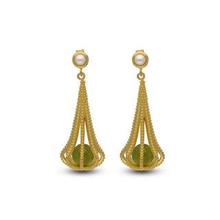 PEARLS & PERIDOT MINIMALIST DANGLE DROP EARRING, 925 STEALING SILVER PUSH BACK