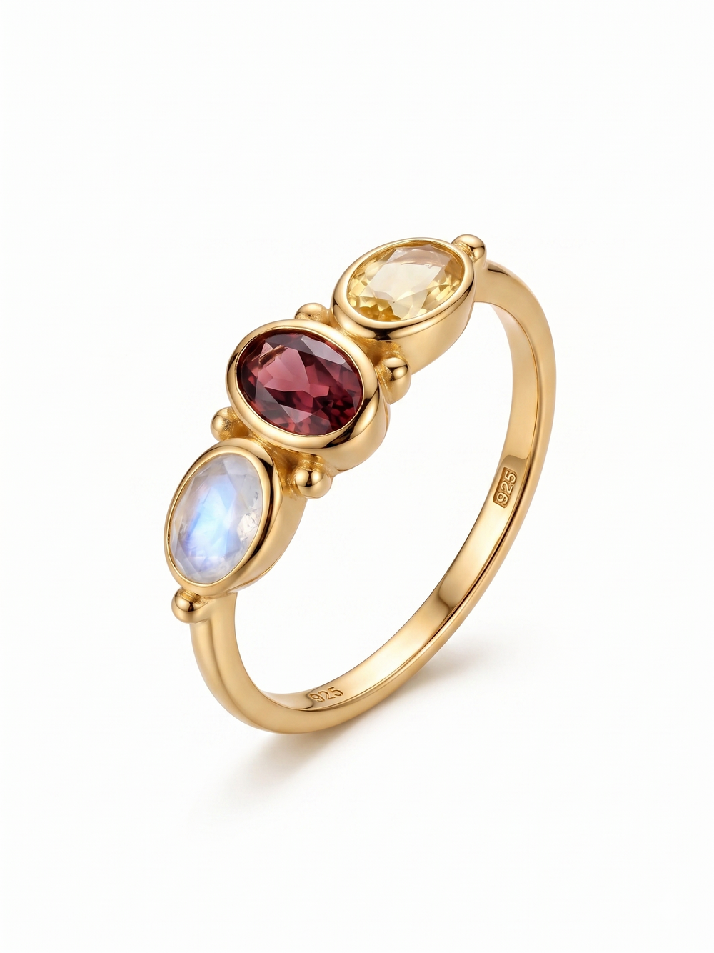 NATURAL MULTI STONE RING, OVAL SHAPE GEMSTONE, 925 SILVER 18KT GOLD PLATED