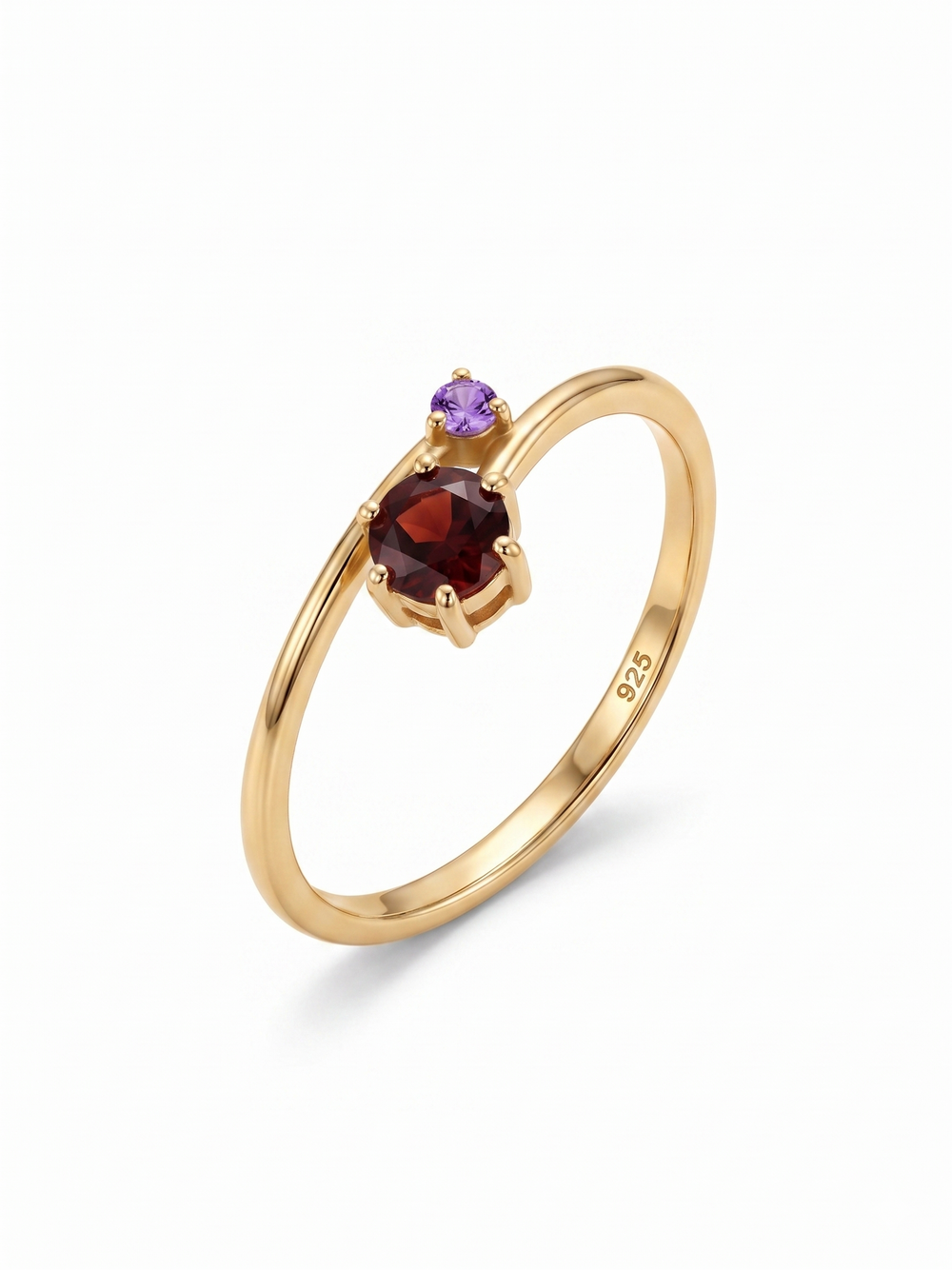 TINY RED GARNET AND AMETHYST STONE RING, ROUND SHAPE GEMSTONE, 925 STERLING SILVER, DECORATED WITH DEDICATED WOMEN JEWELRY