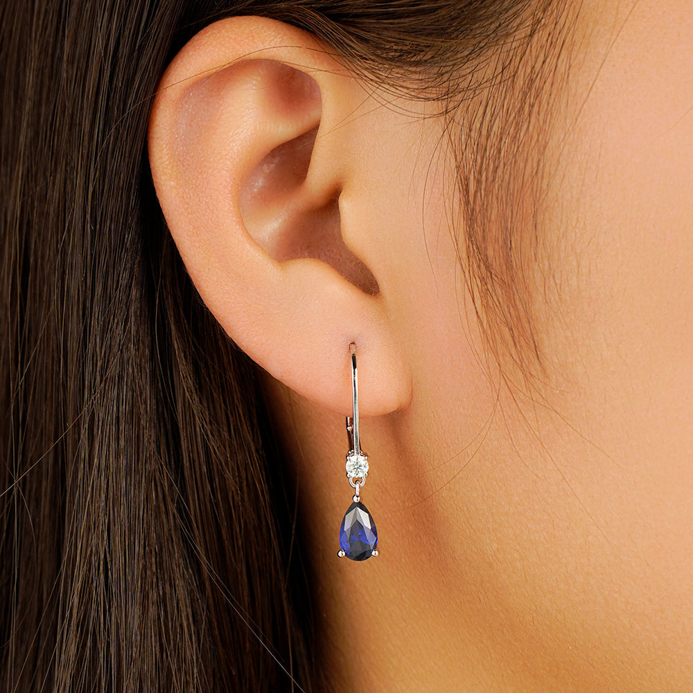Pear Sapphire With Diamond Drop Earrings