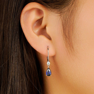 Pear Sapphire With Diamond Drop Earrings