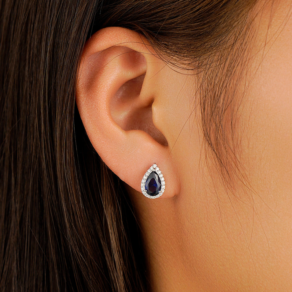 Pear-Shaped Sapphire Halo Stud Earrings