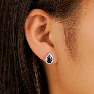 Pear-Shaped Sapphire Halo Stud Earrings