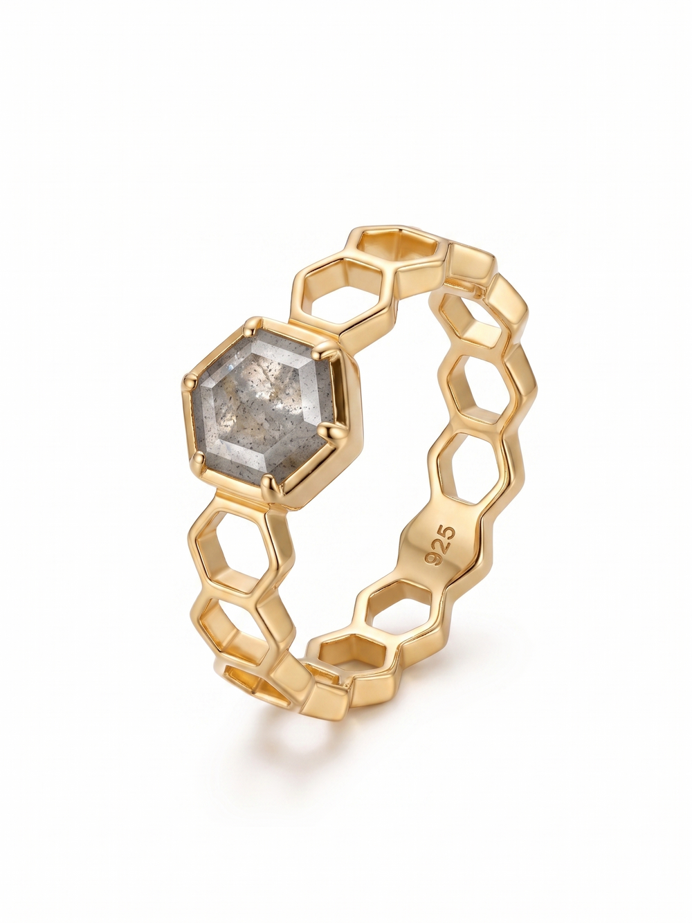 HEXAGON LABRADORITE RING GEMSTONE 925 STEALING SILVER RING, DECORATED WITH DEDICATED WOMEN JEWELRY