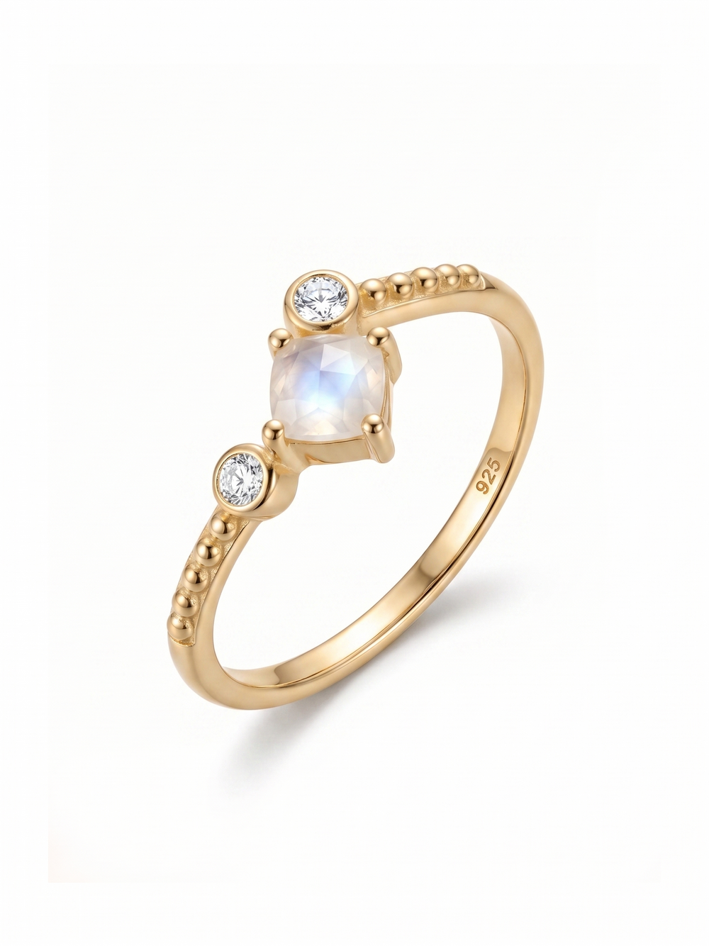 925 STEALING SILVER RING, DECORATED WITH MOONSTONE AND SWISS TOPAZ GEMSTONE, PLATED WITH 2 MICRON 18KT GOLD