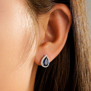 Pear-Shaped Sapphire Halo Stud Earrings