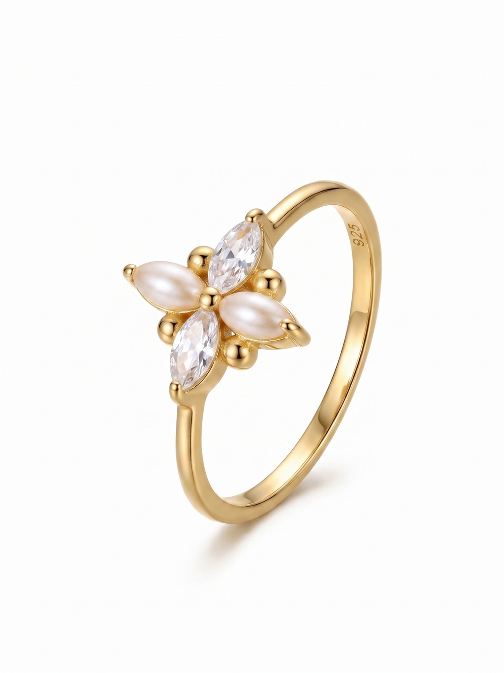 FLOWER SHAPE WHITE MOONSTONE GEMSTONE RING, 925 SILVER RING PLATED WITH 2 MICRON 18KT GOLD