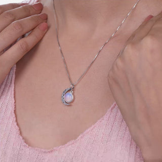 Oxidised Silver Moonstone Crescent Pendant with Box Chain By Harshita Jewellery