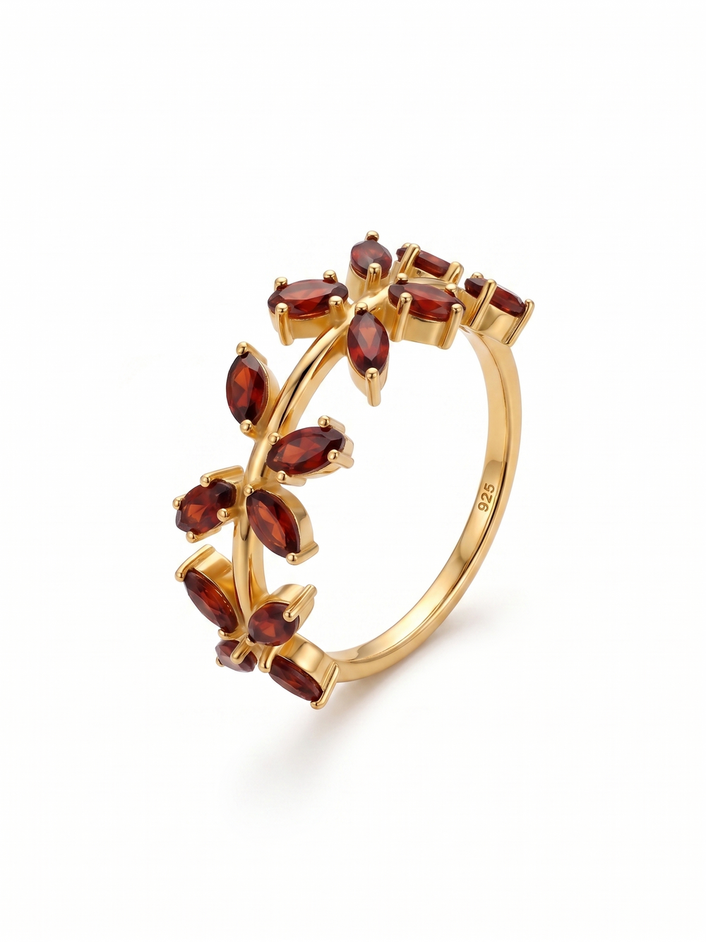 BEAUTIFUL RED GARNET GEMSTONE RING, 925 SILVER RING PLATED WITH 2 MICRON 18KT GOLD