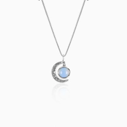 Oxidised Silver Moonstone Crescent Pendant with Box Chain By Harshita Jewellery