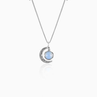 Oxidised Silver Moonstone Crescent Pendant with Box Chain By Harshita Jewellery