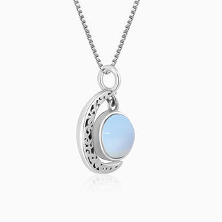 Oxidised Silver Moonstone Crescent Pendant with Box Chain By Harshita Jewellery