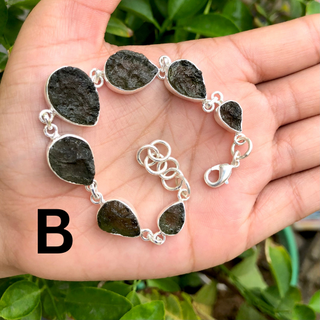 Genuine Moldavite Bracelet, 925 Sterling Silver Handmade Adjustable Women's Bracelet, Moldavite Silver Bracelet, Gift For Mom&nbsp;