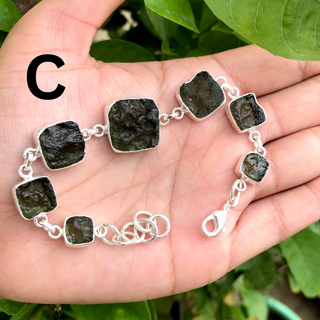 Genuine Moldavite Bracelet, 925 Sterling Silver Handmade Adjustable Women's Bracelet, Moldavite Silver Bracelet, Gift For Mom&nbsp;