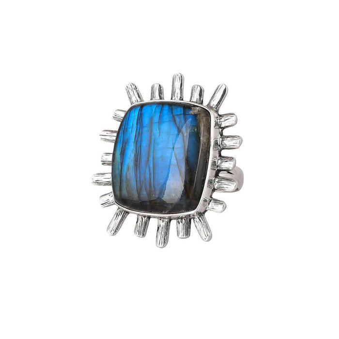 NATURAL BLUE FIRE LABRADORITE GEMSTONE RING 925 STEALING SILVER RING By HARSHITA JEWELLERY