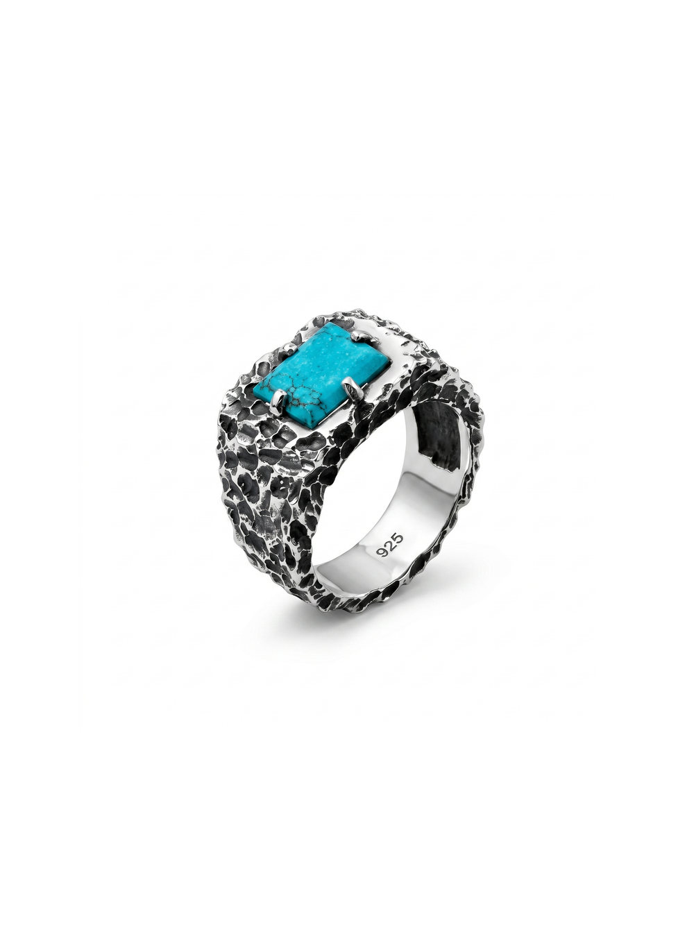 Natural Turquoise Ring for Men in 925 Sterling Silver | Oxidized Handmade Statement Ring | Vintage Biker Jewelry By Harshita Jewellery