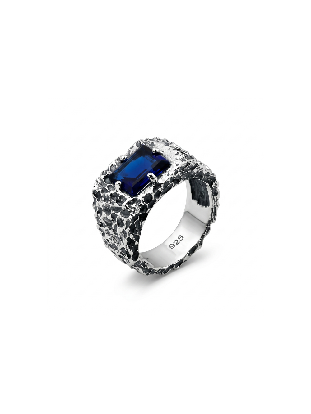 Blue Sapphire Ring for Men in 925 Sterling Silver | Oxidized Handmade Statement Ring | Vintage Biker Jewelry By Harshita Jewellery