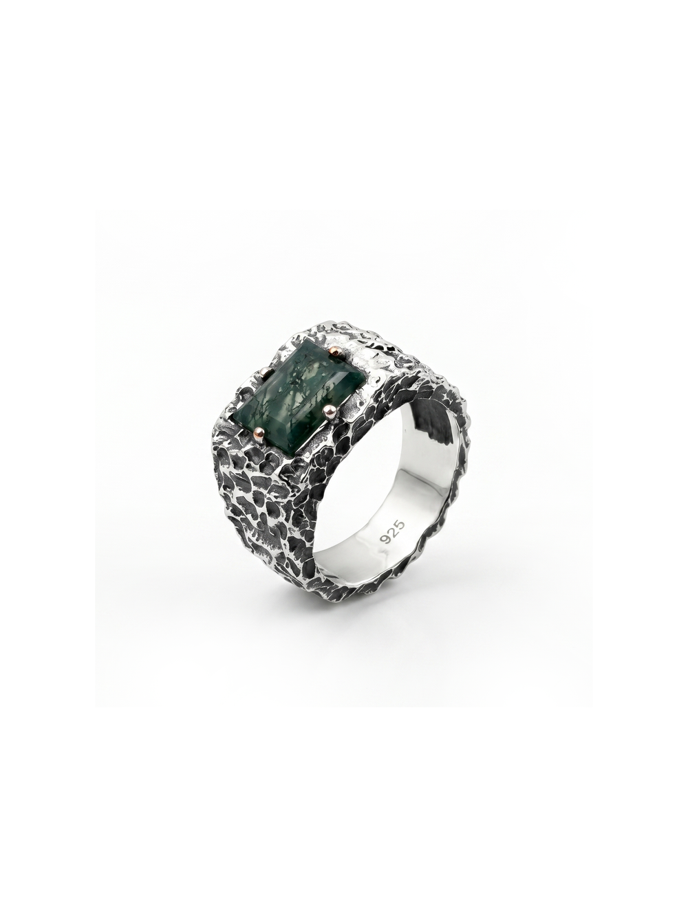 Moss Agate Ring for Men in 925 Sterling Silver | Oxidized Handmade Statement Ring | Vintage Gemstone Jewelry By Harshita Jewellery