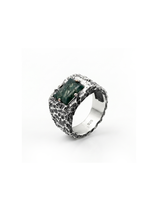 Moss Agate Ring for Men in 925 Sterling Silver | Oxidized Handmade Statement Ring | Vintage Gemstone Jewelry By Harshita Jewellery
