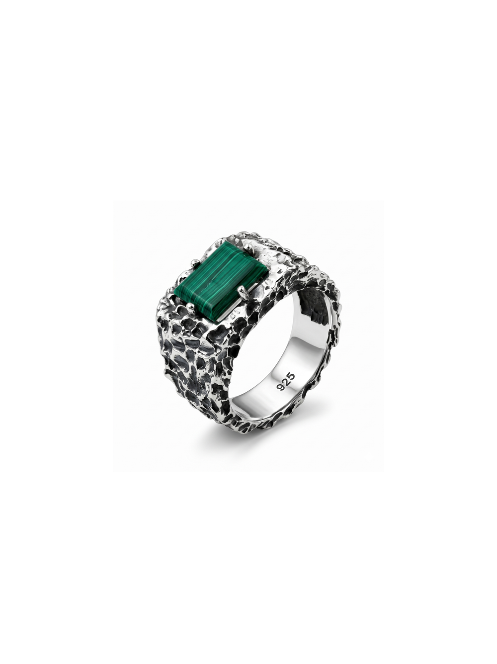 Malachite Ring for Men in 925 Sterling Silver | Oxidized Handmade Statement Ring | Vintage Gemstone Jewelry By Harshita Jewellery