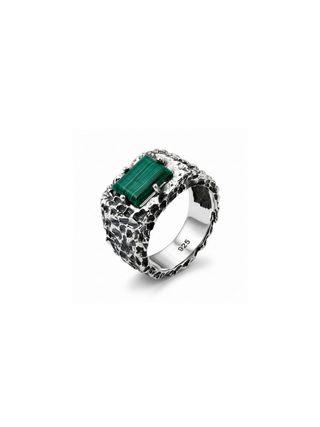 Malachite Ring for Men in 925 Sterling Silver | Oxidized Handmade Statement Ring | Vintage Gemstone Jewelry By Harshita Jewellery