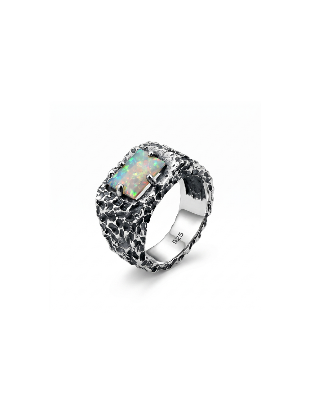 Ethiopian Opal Ring for Men in 925 Sterling Silver | Oxidized Handmade Statement Ring | Vintage Gemstone Jewelry By Harshita Jewellery