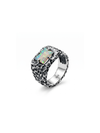 Ethiopian Opal Ring for Men in 925 Sterling Silver | Oxidized Handmade Statement Ring | Vintage Gemstone Jewelry By Harshita Jewellery