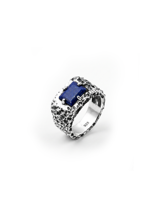 Lapis Lazuli Ring for Men | 925 Sterling Silver Lapis Ring | Handmade Statement Ring | Oxidized Biker Ring | Vintage Gemstone Jewelry | Harshita Jewellery