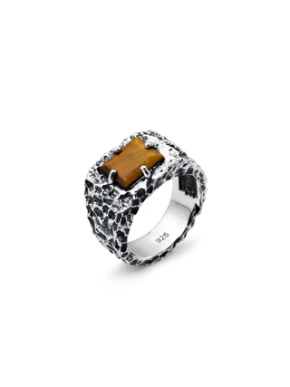 Tiger Eye Ring for Men | 925 Sterling Silver Tiger Eye Ring | Handmade Statement Ring | Oxidized Biker Ring | Vintage Gemstone Jewelry | Harshita Jewellery