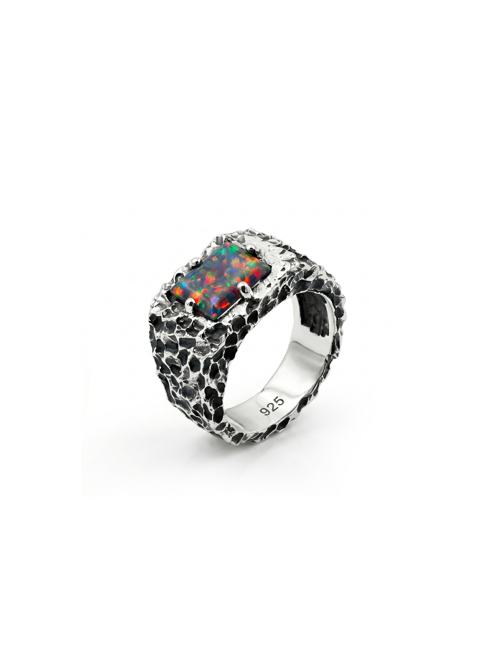 Black Opal Ring for Men | 925 Sterling Silver Opal Ring | Handmade Statement Ring | Oxidized Biker Ring | Fire Opal Jewelry | Harshita Jewellery