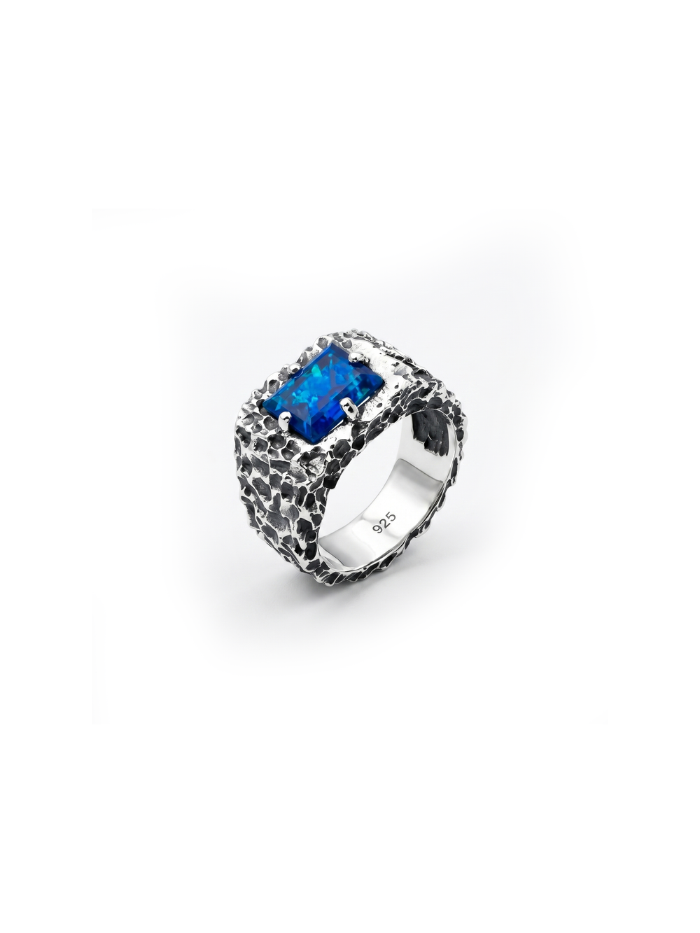 Blue Opal Ring for Men | 925 Sterling Silver Opal Ring | Handmade Statement Ring | Oxidized Biker Ring | Vintage Gemstone Jewelry | Harshita Jewellery
